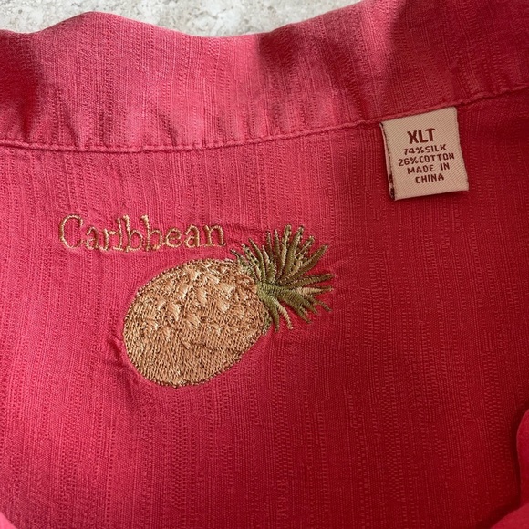 Caribbean Men's Silk Blend Red and Gray Button-Up Shirt, Size XLT - Picture 2 of 6
